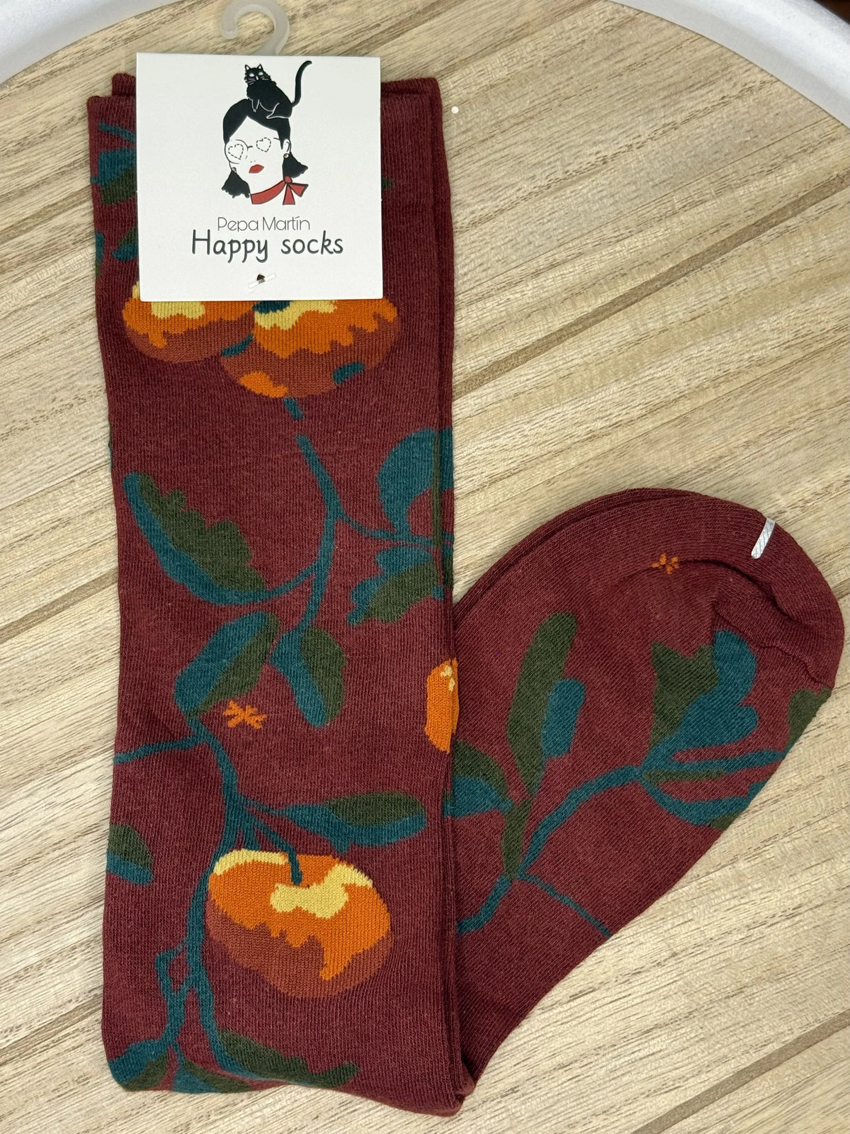 CALCETINES CAÑA ALTA VINO FLORAL