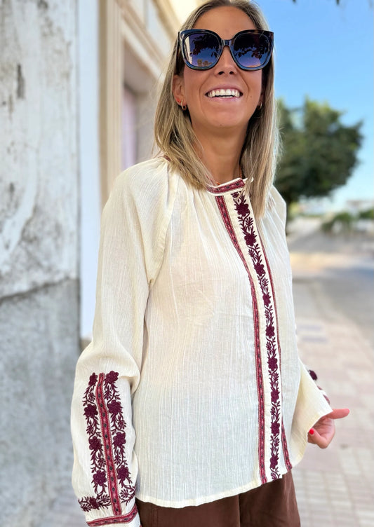 CAMISA BORDADA MARFIL