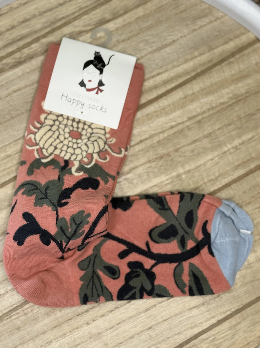 CALCETINES CAÑA MEDIA ROSA FLORAL