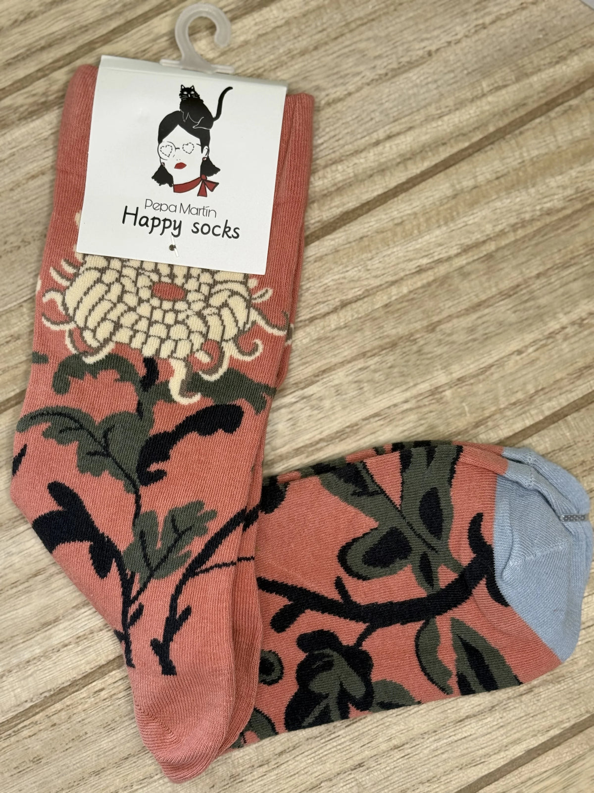 CALCETINES CAÑA MEDIA ROSA FLORAL