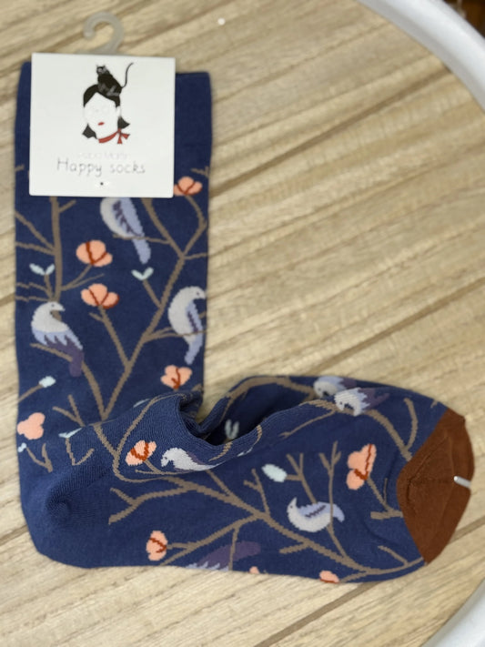 CALCETINES CAÑA MEDIA AZUL MARINO FLORAL