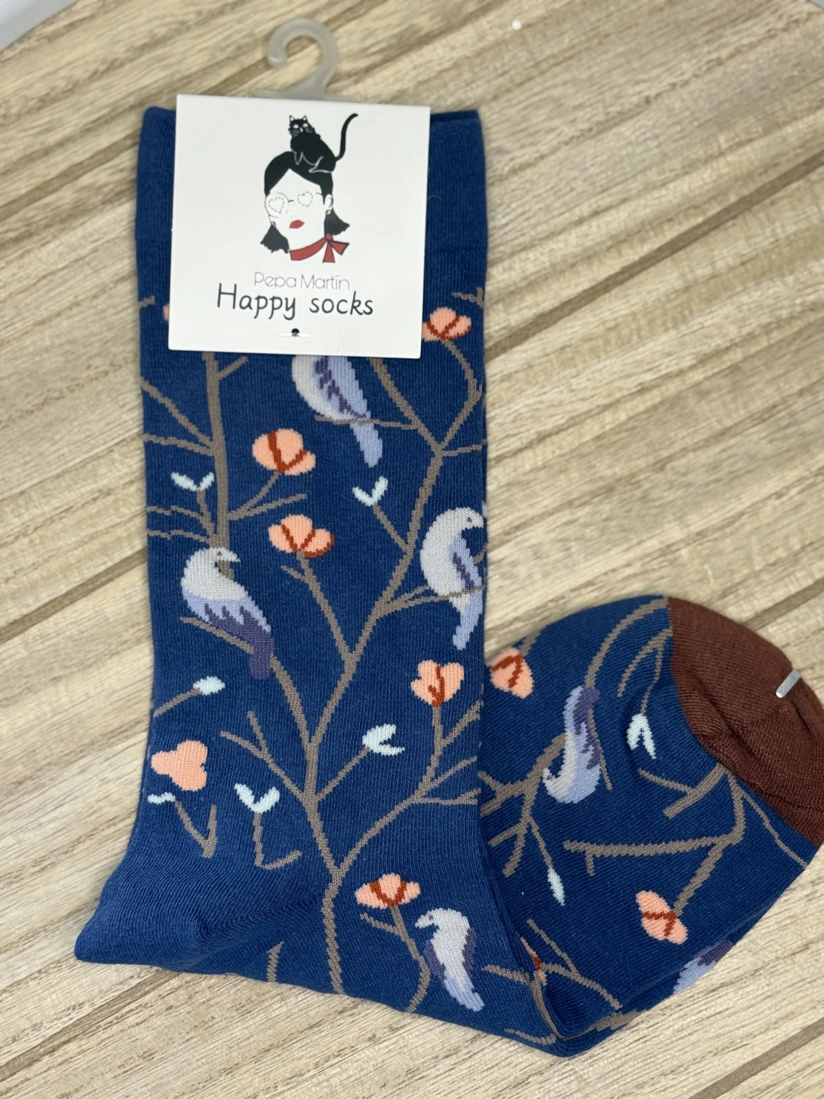 CALCETINES CAÑA MEDIA AZUL MARINO FLORAL