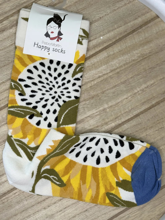 CALCETINES CAÑA MEDIA MOSTAZA FLOR